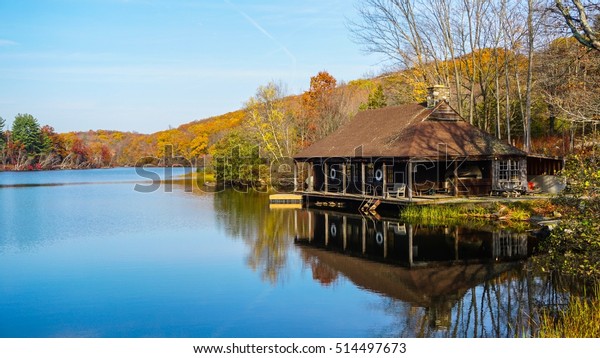 Beautiful Cabin Surrounded By Fall Colors Royalty Free Stock Image