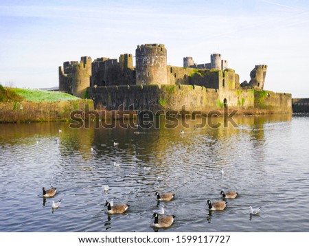 beautiful Caerphilly Castle, a medieval fortification in Caerphilly in South Wales