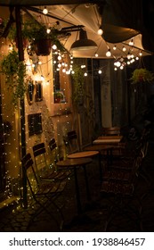 Beautiful Cafe And Night Lights In Trastevere, Rome Italy