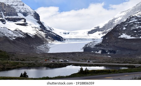 Beautiful Canada. Banff National Park. Athabasca Glacier Snow Bus In Banff Or Ice Land.