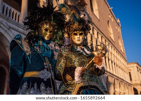 Beautiful carnival costume posing in Venice