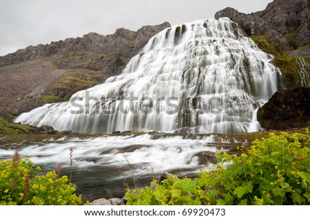 beautiful cascades of Dynjandi waterfall at Westfjords of Iceland