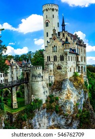 Beautiful castles of Europe - impressive Lichtenstein castle over rock