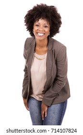 Beautiful Casual Black Woman Wearing Office Wear On White Isolated Background