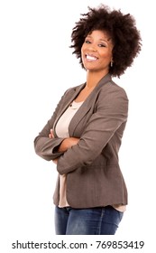 Beautiful Casual Black Woman Wearing Office Wear On White Isolated Background