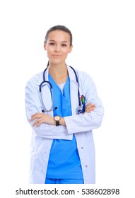 Beautiful Caucasian Nurse Isolated On White Background