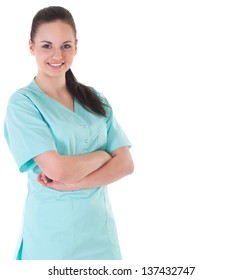 Beautiful Caucasian Nurse On White Background.