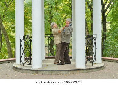 beautiful caucasian senior couple dancing  in the park 
