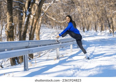 Beautiful caucasian woman crouching and adjusting sneaker before running outdoors. - Powered by Shutterstock