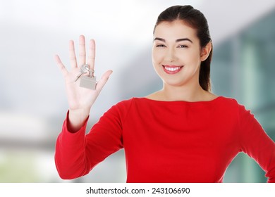 Beautiful Caucasian Woman Holding Keys