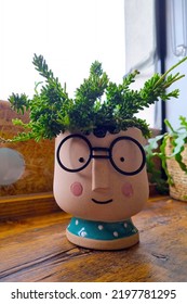 Beautiful Ceramic Planter With Homemade Flowers On The Table