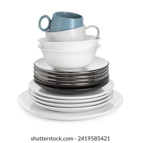 Beautiful ceramic plates, bowls and cups isolated on white - Powered by Shutterstock