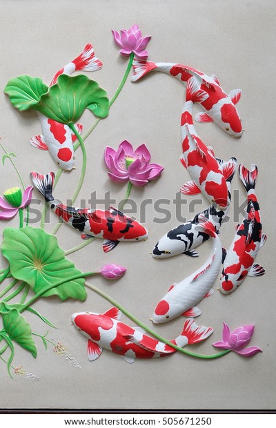 Beautiful Ceramic Tile Koi Fish Sculptors Stock Photo Edit Now