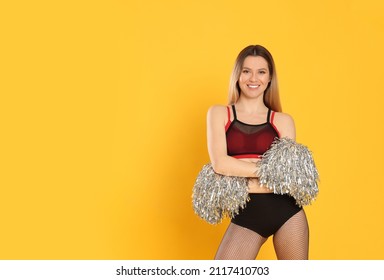 Beautiful Cheerleader Costume Holding Pom Poms Stock Photo 2117410703 ...