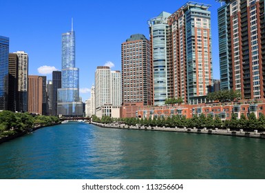 Beautiful Chicago River And Skyline