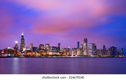 Beautiful Chicago Skyline At Sunset