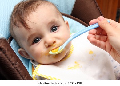 Beautiful Child Eating Soup, Food Child Photo