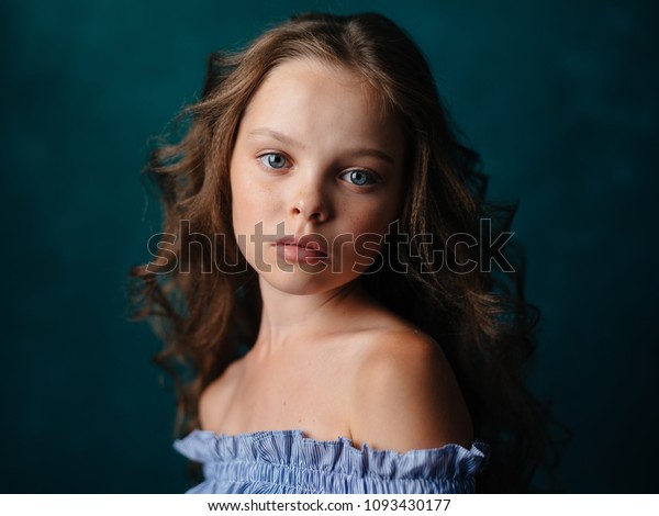 Beautiful Child Wavy Hair On Green Stock Photo Edit Now 1093430177