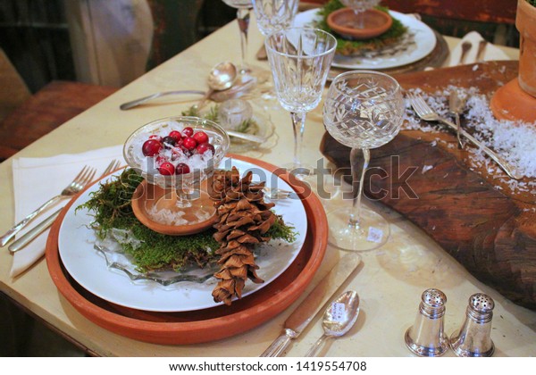 Beautiful Christmas Table Decoration Display Terra Stock Image