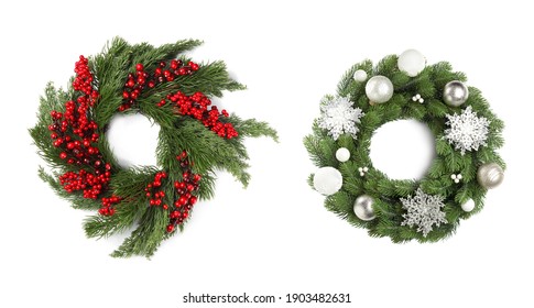 Beautiful Christmas wreaths on white background, banner design - Powered by Shutterstock