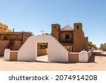 Beautiful church made of clay in Taos Pueblo National Park, USA