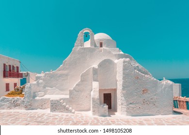 Beautiful Church of Panagia Paraportiani ("Our Lady of the Side Gate")—the most popular orthodox church of the whole island of Mykonos, Cyclades, Greece. Minimal Aesthetics. High Resolution Image. - Shutterstock ID 1498105208