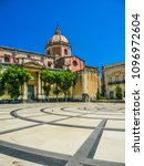 Beautiful circular pattern on the square of the Acireale Cathedral, Sicily