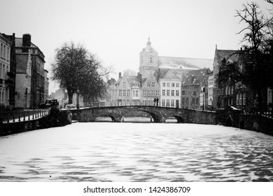 The Beautiful City Of Bruges Under The Snow.