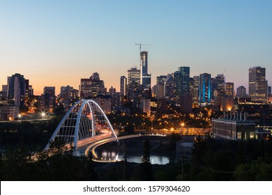 Beautiful city lights of Edmonton downtown at sunset, Alberta, Canada