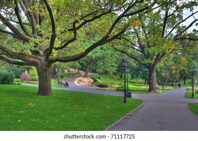 Beautiful City Park With Small Canal In Riga, Latvia.