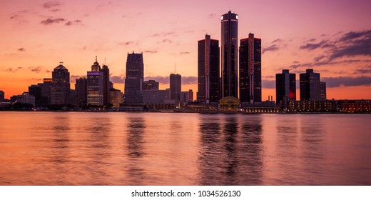 Beautiful city skyline of Detroit city, photos taken from Canadian side, Windsor, Ontario. 