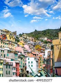 Beautiful cityscape of Cinque Terre with colourful homes, Italy.