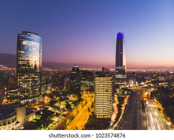 Beautiful Cityscape Of Santiago De Chile At Night