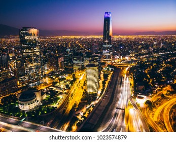 Beautiful Cityscape Of Santiago De Chile At Night