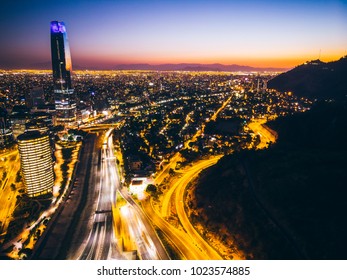 Beautiful Cityscape Of Santiago De Chile At Night