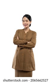 Beautiful civil servant woman smiling wearing uniform while standing
