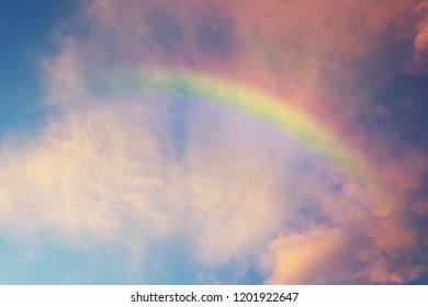 Beautiful Classic Rainbow Across In The Blue Sky After The Rain, Rainbow Is A Natural Phenomenon That Occurs After Rain. - Shutterstock ID 1201922647
