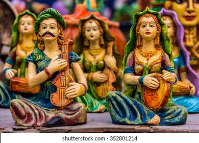 Beautiful Clay Dolls Of Miniature Folk Musicians Performing In A Band Of Classical Indian Music