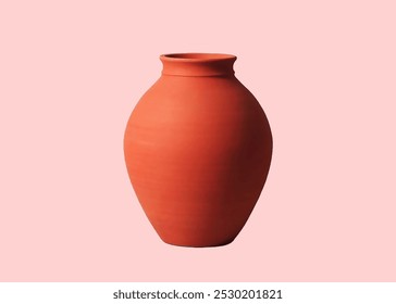 A beautiful clay pot with light background, Clay pot on light background, Flower vase images, Brown vase picture, Clay vessel images, Object pictures, Red vessel, Bowl, Cup, Handmade