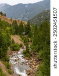 Beautiful Clear Creek in the Rocky Mountains near the Georgetown Loop Railroad station in Georgetown, Colorado