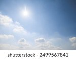 Beautiful clear sky and cloud at high. Landscape at outdoor include environment, weather, empty space and light of nature. Bright blue color at day in autumn for scene, backdrop and background.