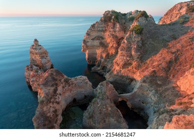 Beautiful cliff and Rock formations near Lagos town in Algarve region of Portugal. Atlantic ocean