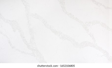 Beautiful Closeup Of A White Marble Looking Quartz Slab With Grey Veining