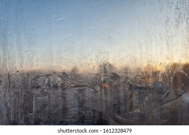 Beautiful Closeup Winter Window Pane Coated Shiny Icy Frost Patterns