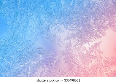 Beautiful Closeup Winter Window Pane Coated Shiny Icy Frost Patterns 