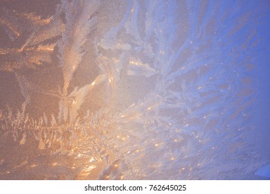 Beautiful Closeup Winter Window Pane Coated Shiny Icy Frost Patterns