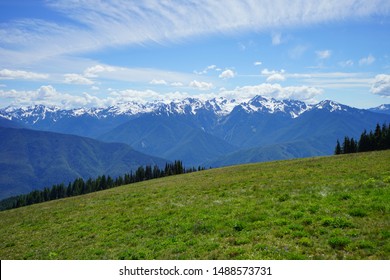 Beautiful cloud over the snow capped mountains in Olympic National Park in summer in  Washington, near Seattle