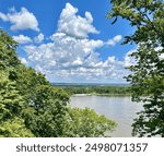 Beautiful clouds and overlook of the Mississippi River from above Hannibal, Missouri