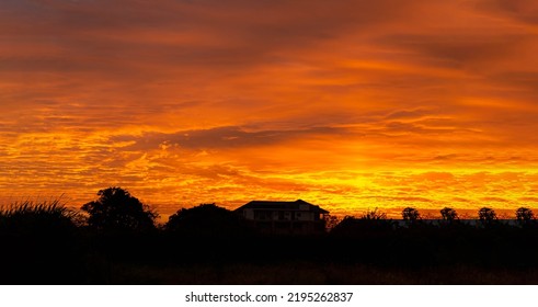 Beautiful Cloudscape In The Morning Before Sunrise. Atmospheric Mood With Multi Colored And Moody Sky