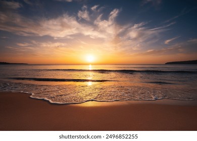 Beautiful cloudscape over the sea waves and sandy tropical beach, ocean coast sunrise - Powered by Shutterstock